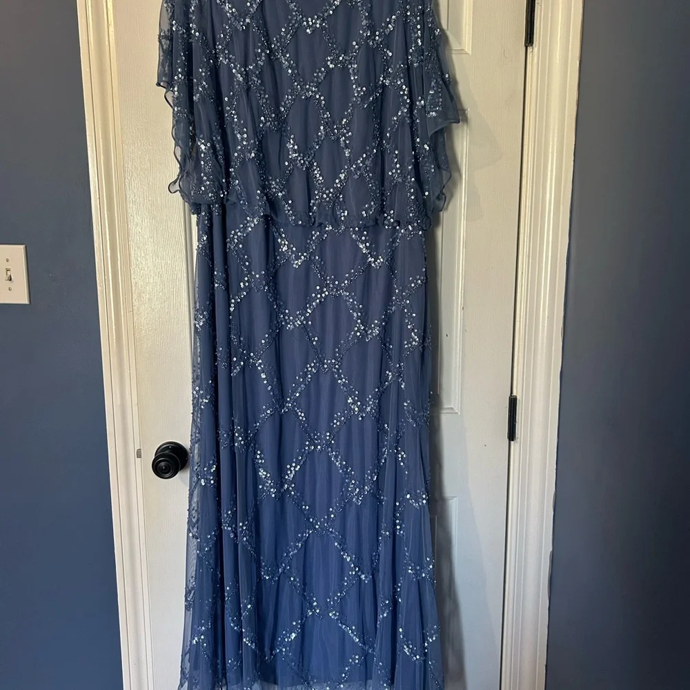 Adrianna Papell Dusty Blue Beaded Maxi Dress - Picture 6 of 8